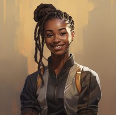 a digital painting of a woman with braids on her hair smiling at the camera