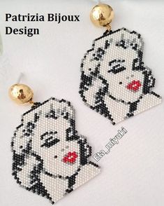 the earrings are made out of beading and have an image of marilyn monroe on them