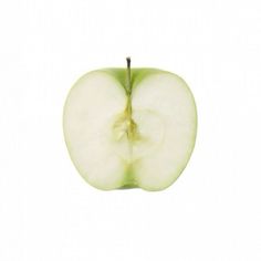 an apple sliced in half on a white background