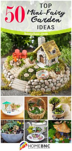 the cover of 50 top miniature fairy garden ideas with pictures of small houses and gardens