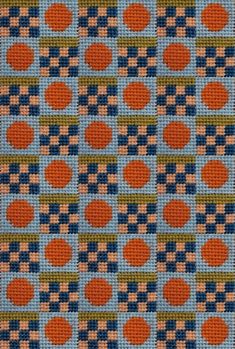 an orange and blue pattern with circles on it