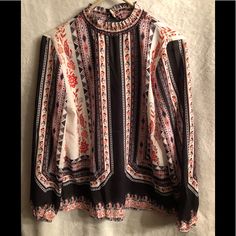 Brand New Cotton/Polyester Patterned Blouse. Chic Patterned Blouse For Day Out, Multicolor Bohemian Tops For Work, Bohemian Multicolor Tops For Work, Bohemian Black Tops For Work, Black Bohemian Tops For Work, Fitted Patterned Blouse For Day Out, Patterned Blouse, Blouse Patterns, Top Blouse