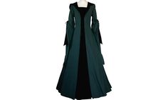 Medieval garb Milienn Dark Green/Black The tailoring Dornbluth sells this beautiful dress with a hood, double sleeves and double lacing as a single item. There are 7 sizes to choose from. This cut based on the medieval model (from the second half of the 12th century) can be worn in many situations. Whether at castle festivals, medieval markets or as a guest at a wedding - you are always perfectly dressed. The floor-length, waist-hugging dress has a hem circumference of 350 cm. The width can be i Black Long Sleeve Medieval Dress For Halloween, Medieval Long Sleeve Black Costume, Medieval Long Sleeve Black Dress, Medieval Style Long Sleeve Black Dress, Medieval Black Long Sleeve Costume, Medieval Black Long Sleeve Dress, Black Medieval Long Sleeve Dress, Long Sleeve Medieval Dress For Costume Party In Fall, Black Long Sleeve Medieval Dress For Cosplay