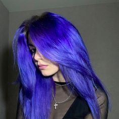 Dyed Hair Purple And Blue, Bluish Purple Hair, Blueish Purple Hair, Blurple Hair, Electric Purple Hair, Hairstyles For Damaged Hair, Cool Hairstyles For School, Unique Hair Color Ideas