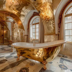 34 Steampunk Bathrooms with Baroque-Rococo Flair Victorian Aesthetics, Steampunk Bathroom, Rococo Aesthetic, Double Down, Jules Verne, Louis Xiv, Bygone Era, Rococo, Intricate Details