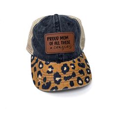 Mom Hat - leather patch hat - Leopard Pattern trucker baseball cap - ponytail hats for women - Gift for Mom - mama hat Ponytail Hats, Mama Hat, Leather Patch Hat, Mom Hat, Block Font, Mom Hats, Patch Hat, Ponytail Hat, Leopard Fashion