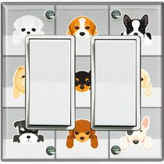 a light switch cover with dogs on it's side and four lights in the middle