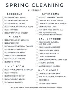 the spring cleaning checklist is shown here