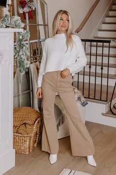 - The cutest flares of the season are a must-have for your trendy wardrobe! - Unlined stretchy denim material - A waistline with a hidden zip fly and button closure - Functional side and back pockets - A flattering silhouette that ends in raw cut floor length flared hemlines Measurements S : Front Rise 12", Hip 34", Inseam 30.5", Length 41.5", Waist 27". M : Front Rise 12.5", Hip 35", Inseam 31", Length 42", Waist 28". L : Front Rise 13", Hip 36", Inseam 32", Length 43", Waist 29". Trendy Full-length Fall Flares, Trendy Full-length Flares For Fall, Trendy Full Length Fall Flares, Trendy Full Length Flares For Fall, Trendy Brown Flare Jeans For Fall, High Rise Cotton Flares For Fall, Wide Leg Brown Flare Jeans For Work, Trendy Wide Leg Neutral Jeans, Trendy Beige Fall Jeans