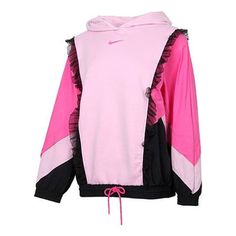 (WMNS) Nike Sportswear New Year Contrast Color Stitching Lace Fleece Lined Stay Warm Pullover Hoodie Light Pink DH1371-626 (Women's) Nike Hoodie, Stylish Sneakers, Nike Sportswear, Stay Warm, Perfect Pair, Contrasting Colors, Pullover Hoodie, Hooded Sweatshirts, Light Pink