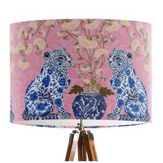 Chinoiserie Leopard Twins on Pink Maximalist Lamp, Pink Lamp Shade, Chinoiserie Pillow Covers, Chinese Lamp, Chinoiserie Pillow, Pink Lamp, Handmade Lampshades, Chinoiserie Decorating, Drum Pendant Lighting