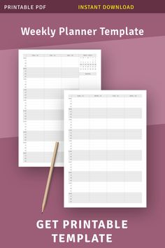 the printable weekly planner is shown on top of a pink background with a pencil