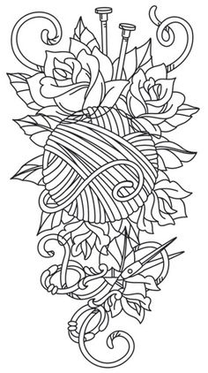 a tattoo design with roses and swirls in the middle, on a white background