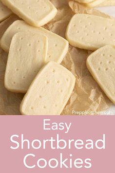 easy shortbread cookies on parchment paper with text overlay