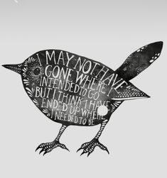 a black and white drawing of a bird with words written on it's side