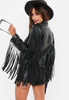 Black Fringe Jacket, Black Leather Fringe Jacket, Ice Dress, Fringe Sleeves, Tassel Jacket, Daisy Duke, Jacket Outfit Women