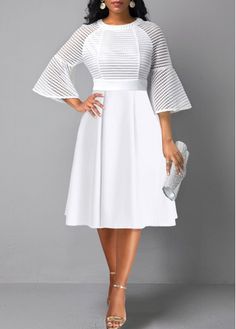 Color:White;Size:M;Size:L;Size:XL;Size:XXL;Package Contents:1 X Dress;Occasion:Work;Style:Elegant; White Mesh Dress, Latest Dress For Women, Round Neck Dress, Fashion Dresses Online, Classy Dress Outfits, Round Neck Dresses, Church Outfits, African Design Dresses, African Fashion Dresses