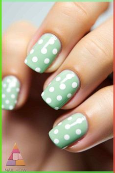 Add a retro twist to your nails with these light green polka dot designs. These mint green nails are perfect for a vintage-inspired look. Great for sea nails and summer vacation nails. Visit nailhow.com for more retro nail ideas. Mint Green Nail Designs, Summer Vacation Nails, Mint Green Nails, Silk Wrap Nails, Mint Nails, Sea Nails, Dot Designs, Green Nail Art, Retro Nails