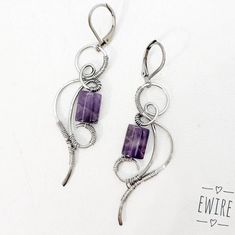 Silver Amethyst Wire Wrapped Earrings, Pierced Dangle Earrings With Wire, Unique Nickel-free Wire Earrings, Handmade Wire Drop Earrings, Silver Dangle Wire Earrings, Silver Wire Wrap Dangle Earrings, Silver Wire Dangle Wrap Earrings, Wire Wrapped Wrap Earrings As A Gift, Nickel Free Silver Wire Earrings