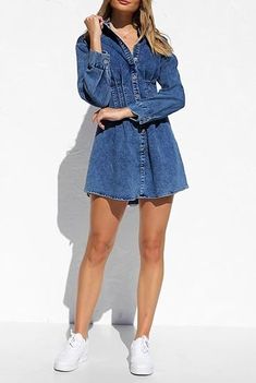 Indulge in the effortless elegance of our Chic Denim Jean Puff Sleeve Mini Dress. The luxurious denim fabric is tailored to perfection, while the puff sleeves add a touch of sophistication. This mini dress is a must-have for any fashion-forward wardrobe, perfect for any occasion. Step out in style with our Denim Mini Dress, featuring a collared neckline and long sleeve. This fashionable jean dress is the epitome of casual elegance. Brand Size Dress Bust Waist Hip XS 0-2 31-32.5'' 23-24'' 31-34" Jean Mini Dress, Long Sleeve Denim Dress, Puff Sleeve Mini Dress, Jean Dress, Winter Knit Hats, Denim Chic, Summer Denim, Backless Mini Dress, Denim Mini Dress