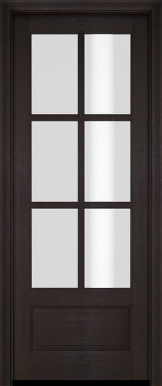 a black door with three panes of glass on the top and bottom paneling