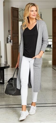 Outfits With Grey Cardigan, Look Legging, Longline Cardigan, Cardigan With Pockets, Belted Cardigan, Cardigan Outfits, Clothes Ideas, Outfits Casuales