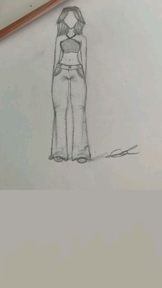 a pencil drawing of a woman in high waist pants