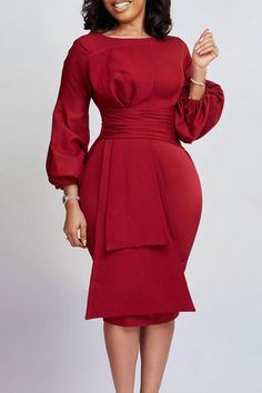 Details: Material: Polyester Sleeve Type: Lantern Sleeve Neckline: Round Neck Length: Calf-Length Fit Type: Slim Fit Elastic: Yes Size(Inch) Bust Waist Length S 33.1 26.8 40.9 M 33.9 27.6 41.3 L 35.8 29.5 41.7 XL 37.8 31.5 42.1 XXL 39.8 33.5 42.5 XXXL 41.7 35.4 42.9 Tips: Due to the many variations in monitors, the color in the image could look slig Corporate Wears, Official Wear, Optimism Quotes, Spring Fashion Dresses, Blessed Wednesday, Print Skirts, Free Certificates, Big Size Dress, Classy Gowns