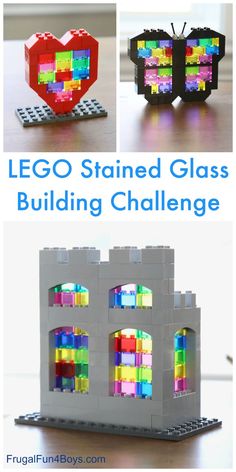 lego stained glass building challenge with instructions to make it in the shape of a heart