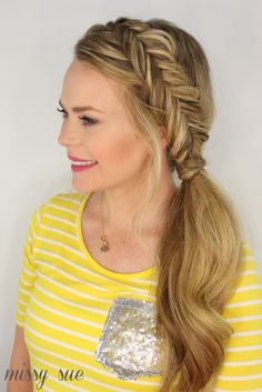 Side Ponytail Wedding Hairstyles, Dutch Fishtail, Dutch Braid Ponytail, Missy Sue, Side Bun Hairstyles, Side Pony, Braid Ponytail, Simple Hairstyle, Braiding Styles