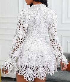 Women's Long Sleeve Lace Dress sold by bobgllok on Storenvy Sleeve Ball Gown Wedding Dress, White Lace Outfit, New Year Dresses, Long Sleeve Ball Gown Wedding Dress, All White Fashion, Anniversary Outfit, Office Dresses For Women, Elegant Party Dresses, Knit Ideas