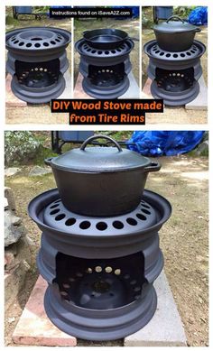 an outdoor stove with a pot on top