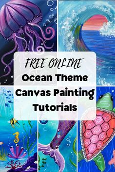 an ocean theme canvas painting with text overlay that reads, free online ocean theme canvas painting