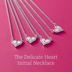 Send a ❤ letter with the new Delicate Heart Initial Necklace. The necklace comes pre-engraved (or blank) creating an effortless, personalized look. Shop letters A-Z.  #myjamesavery #jamesavery #initialnecklace #valentinesdaygift #sterlingsilverjewelry Silver Heart Necklace With Initial Pendant, Silver Initial Necklace For Valentine's Day, Silver Heart Initial Necklace For Valentine's Day, Silver Heart Initial Pendant Necklace, Valentine's Day Sterling Silver Initial Necklace With Heart Charm, Monogram Initial Necklace For Valentine's Day Anniversary, Heart-shaped Initial Necklace For Anniversary Gift, Monogram Initial Necklace For Anniversary And Valentine's Day, Double Heart Initials Necklace For Valentine's Day