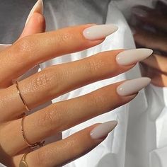 Medium length almond shaped press on nails in milky colour White Almond Nails, Milky Nails, Almond Shape Nails, Nature Tattoos, Classy Nails, Chic Nails, Nude Nails