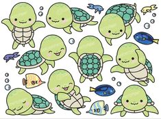 sea turtle stickers with different colors and sizes