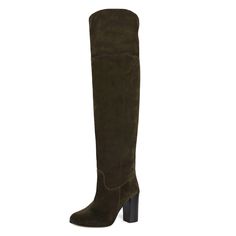 Over-the-knee boots are always the perfect choice, no matter if you want to wear them with a casual outfit with skinny jeans and a long wool sweater or if you want to dare with a mini lace dress for a party night out. These boots are made in the softest and luxurious Italian suede, they have an almond toe and the 8.5 cm square heel is comfortable to wear all day long. Choose the calf circumference and height that best fit you, click the button above to get to know how to correctly measure your c Fitted Knee-high Boots With Suede Lining For Winter, Chic Green Heeled Boots For Winter, Chic Green Knee-high Boots, Green Casual Heeled Boots For Fall, Green Knee-high Heeled Boots For Fall, Over The Knee Heeled Boots For Work In Fall, Over-the-knee Heeled Boots For Workwear In Fall, Fall Over-the-knee Heeled Boots For Work, Elegant Green Heeled Boots For Fall