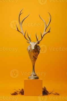 a golden trophy with a deers head on it generative ai