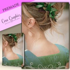 an image of a woman with flowers in her hair and earrings on her head, wearing a green dress