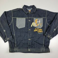 Excellent preowned condition. Denim still dark no major stains or holes. See Photos for measurements. Y2k Denim Jacket For Fall Streetwear, Vintage Denim Jacket With Graphic Print For Streetwear, 90s Long Sleeve Denim Jacket For Streetwear, 90s Distressed Outerwear For Streetwear, Denim Jacket, Clothes