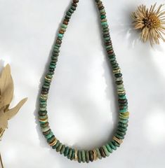 This authentic turquoise tribal inspired necklace is handmade featuring gold hammered beads.  Necklace is 17" long. Check out my Instagram account @innercurator for behind the scenes, sneak peeks of what's to come, discount codes and more. Genuine Turquoise Jewelry, Earthy Necklace, Earthy Jewelry, Inspired Necklace, Genuine Turquoise, Handmade Gold, Bead Jewellery, Hippie Chic, Style Necklace