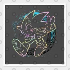 an image of a drawing of sonic the hedge on a black background with blue, pink and