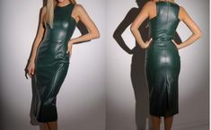 ALL REGIONS FASHION Custom Tailoring Bulk order is accepted Women's Lambskin 100% Real Leather dress is hand-crafted from the finest nappa leather in our factory and delivered to your door. OUTSIDE MATERIALS: 100% Soft Lambskin Genuine Leather with a very attractive looking perfect for cocktail, evening parties, nightclub, club wear. ZIPPER - Heavy duty YKK Why buy with us:- we use top quality leather only. we provide 100% satisfaction. Lowest price guarantee. We offer free shipping. we accept r Sleeveless Leather Club Dress, Sleeveless Leather Dress For Club, Fitted Leather Club Dress, Fitted Faux Leather Dress, Leather Midi Party Dress, Elegant Leather Club Dress, Leather Club Dresses For Fall, Fitted Leather Sheath Dress, Green Sleeveless Dress