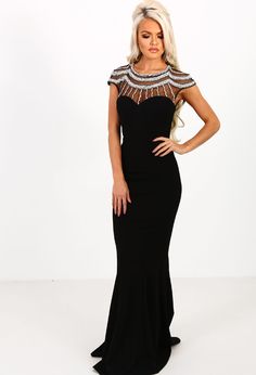 Rebecca Black Beaded Top Maxi Dress Black Floor Length Dress, Rebecca Black, Fishtail Maxi Dress, Floor Length Dress, Black Floor, Beaded Top, Floor Length Dresses, Sweetheart Neckline