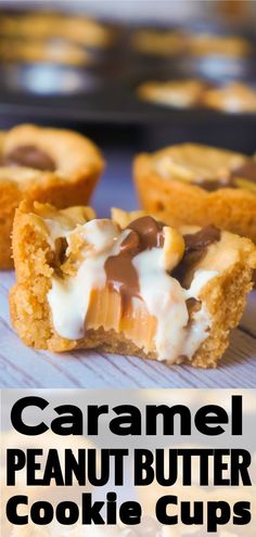 caramel peanut butter cookie cups with text overlay