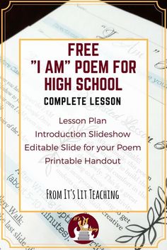 a poster with the words, free i am poem for high school complete lesson on it