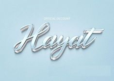 the word hayyatt written in cursive type on a light blue background