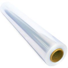 a roll of clear plastic film on a white background