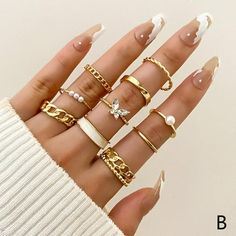 Product Description: 1. Product Name: Butterfly Ring Set 2. Product size: as shown in the figure 3. Product style: Butterfly style 4. Product color: Gold 5. Product material: alloy Product features: 1. Made of high quality material, durable and practical. 2. A quick and easy way to dress up your holiday. 3. Use this item to add festive atmosphere to your holiday party. 4. All our products are made with our warm hearts and best wishes. We hope our products can bring a lot of warmth and rest to yo Mix & Match, Pearl Rings, Gold Color Ring, Costume Jewelry Rings, Rhinestone Ring, Finger Rings, Rings Set, Rings For Her, Crystal Pearls