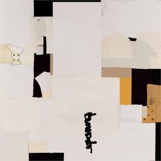 an abstract painting with black, yellow and white colors